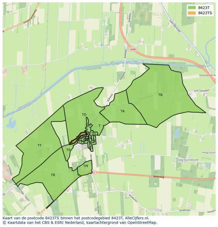 Afbeelding van het postcodegebied 8423 TS op de kaart.
