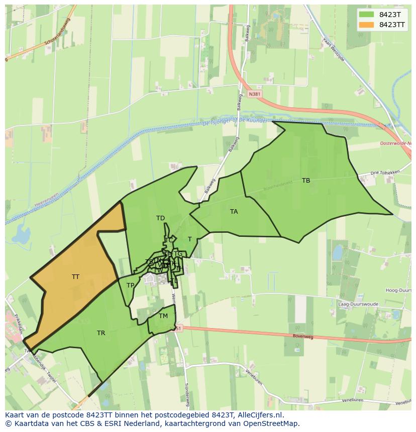 Afbeelding van het postcodegebied 8423 TT op de kaart.
