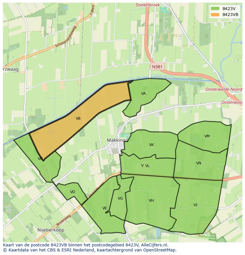 Afbeelding van het postcodegebied 8423 VB op de kaart.