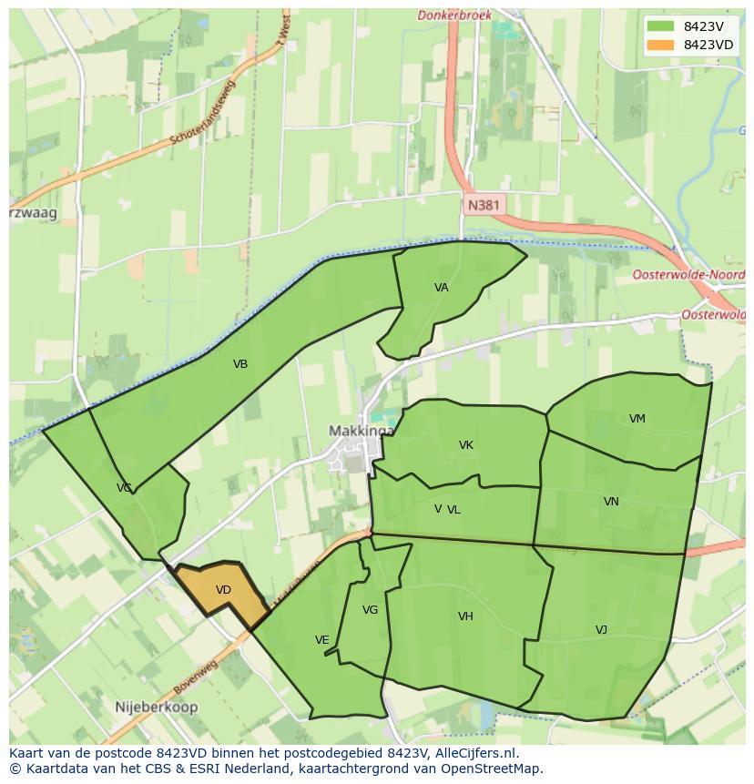 Afbeelding van het postcodegebied 8423 VD op de kaart.