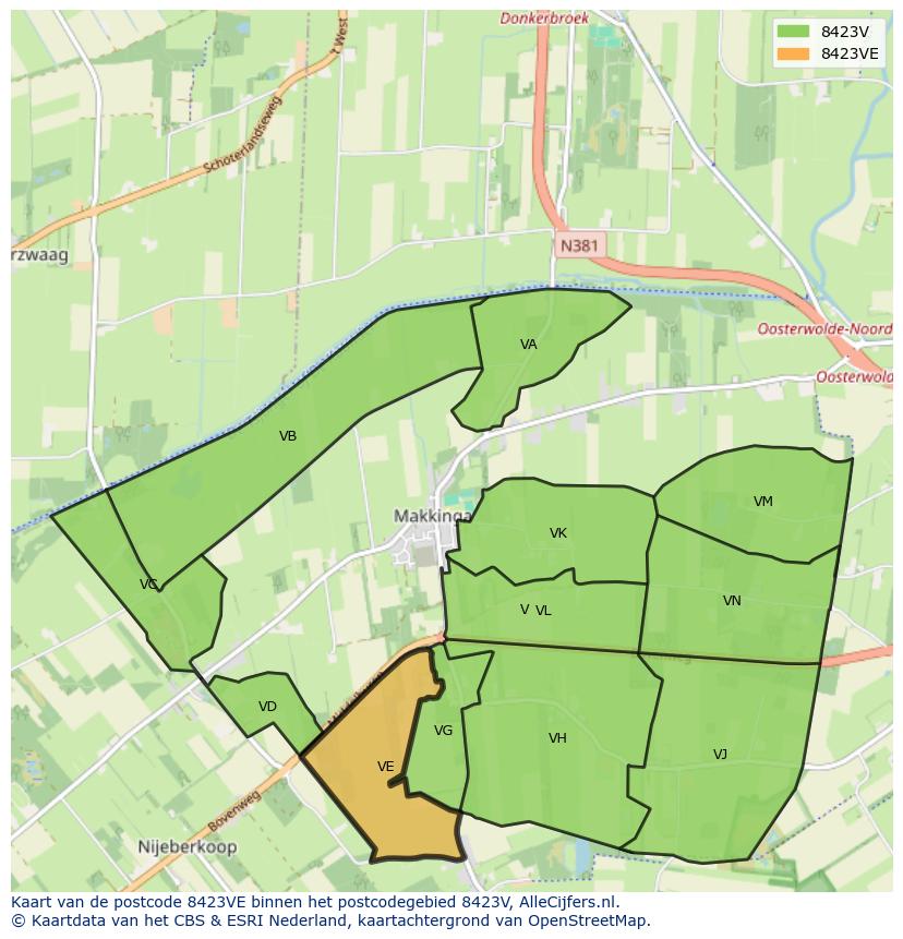 Afbeelding van het postcodegebied 8423 VE op de kaart.