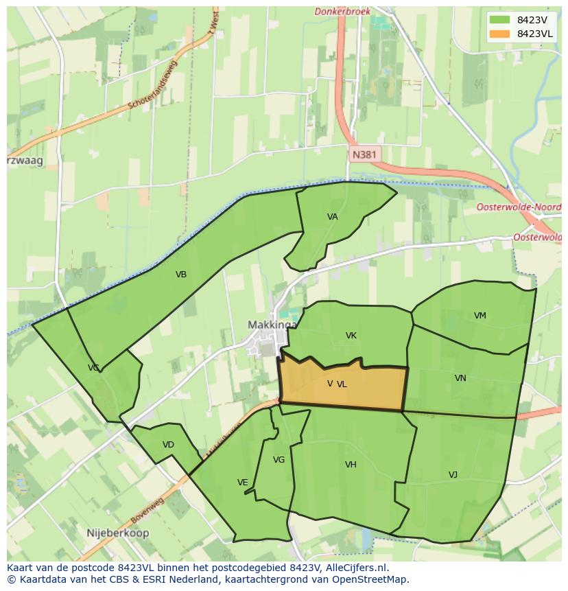 Afbeelding van het postcodegebied 8423 VL op de kaart.