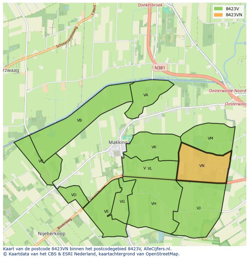 Afbeelding van het postcodegebied 8423 VN op de kaart.