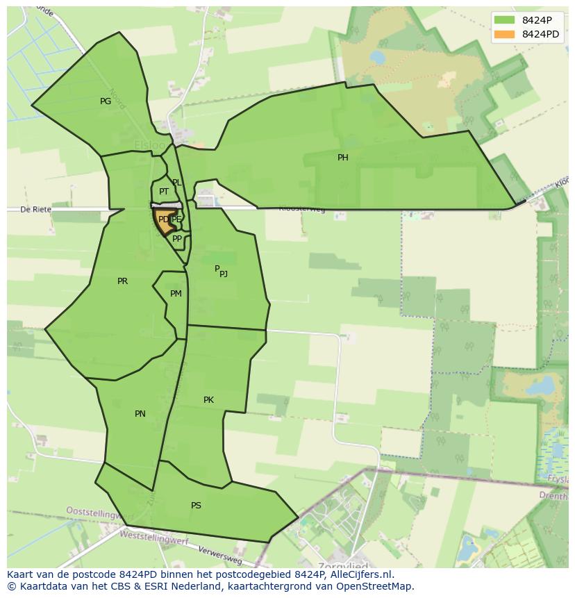 Afbeelding van het postcodegebied 8424 PD op de kaart.