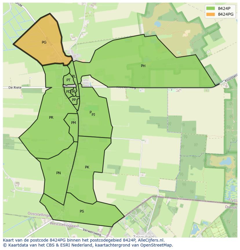 Afbeelding van het postcodegebied 8424 PG op de kaart.