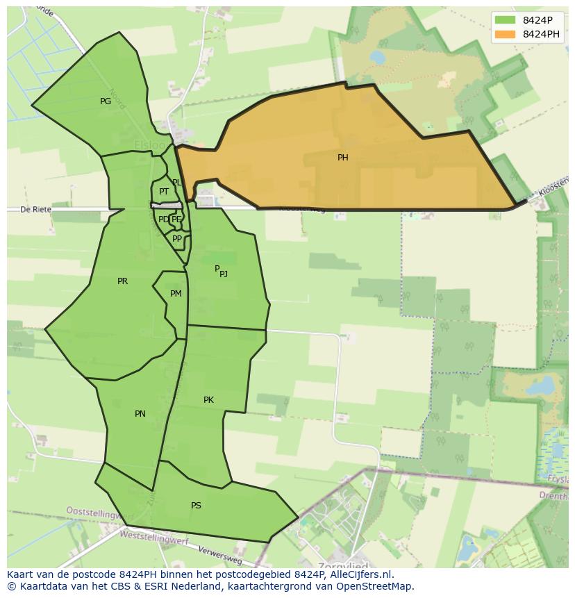 Afbeelding van het postcodegebied 8424 PH op de kaart.