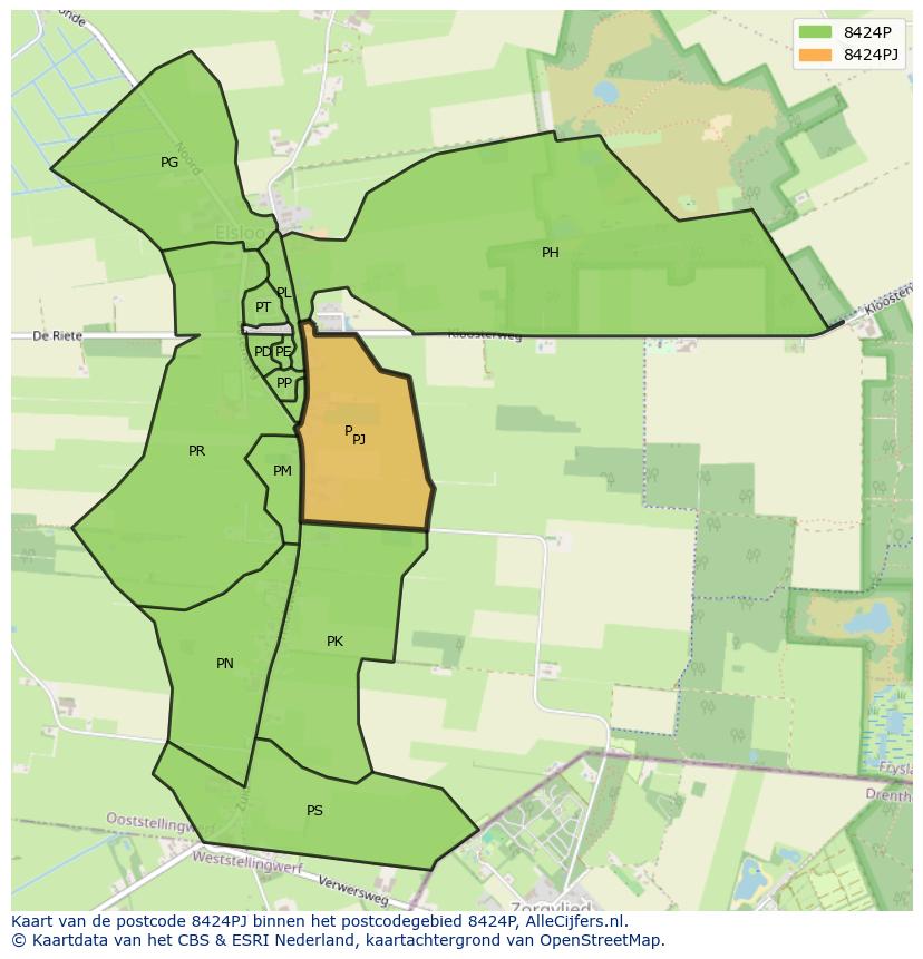 Afbeelding van het postcodegebied 8424 PJ op de kaart.