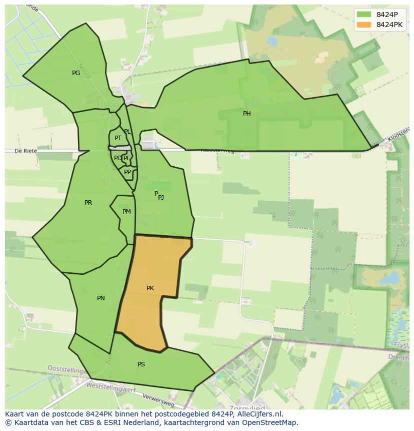 Afbeelding van het postcodegebied 8424 PK op de kaart.