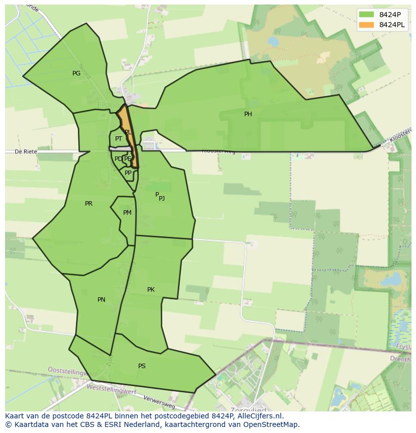 Afbeelding van het postcodegebied 8424 PL op de kaart.