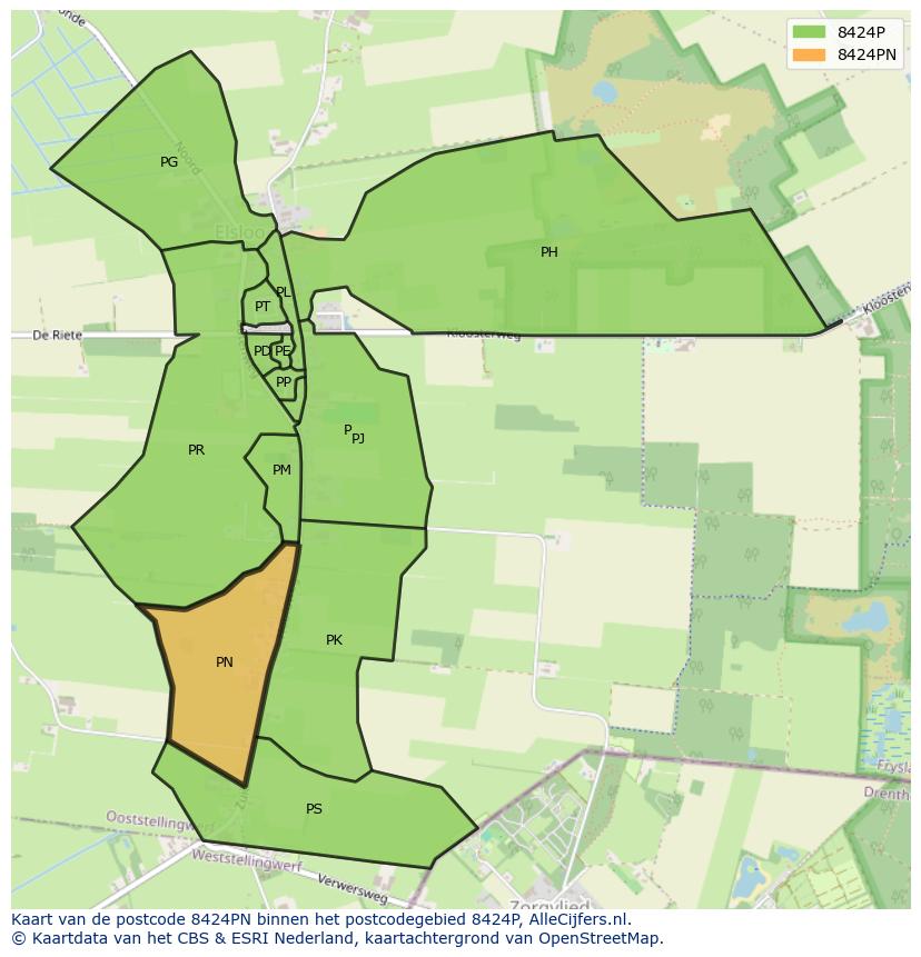 Afbeelding van het postcodegebied 8424 PN op de kaart.