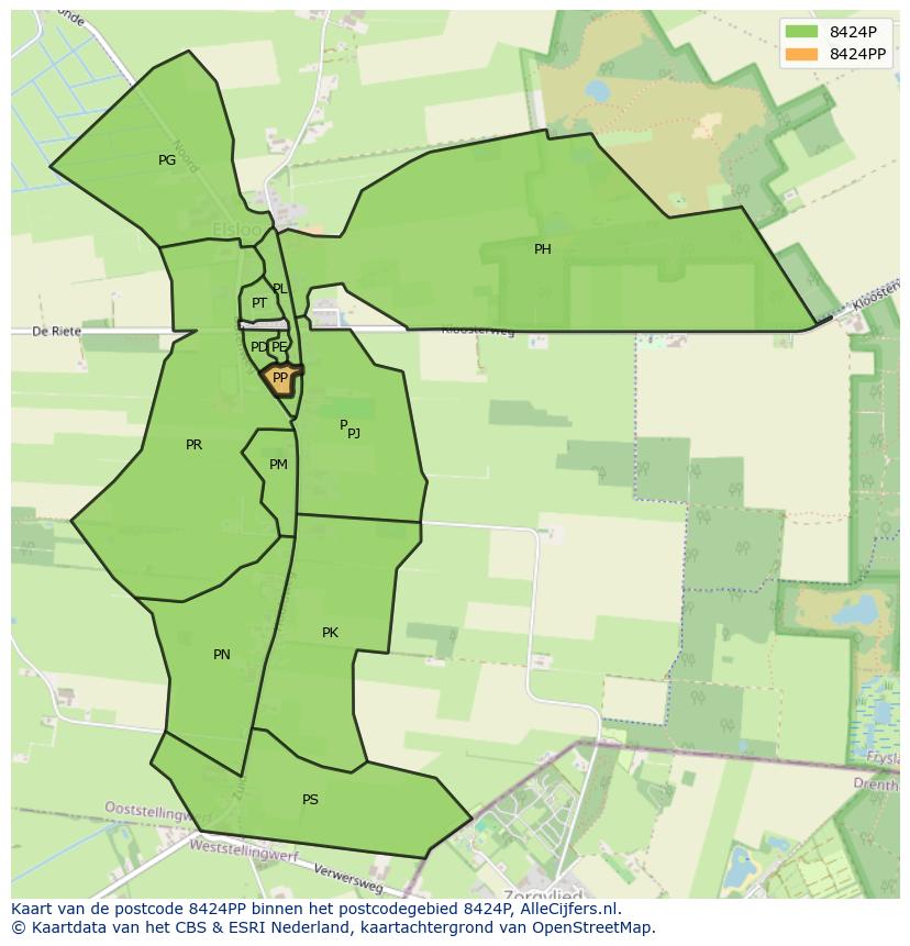 Afbeelding van het postcodegebied 8424 PP op de kaart.