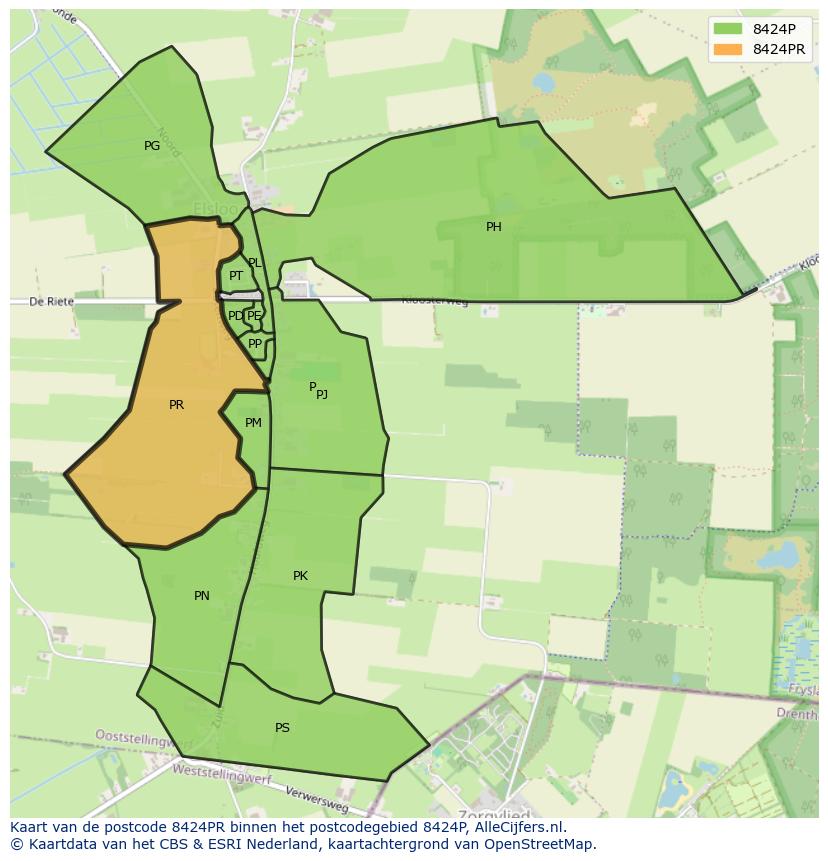 Afbeelding van het postcodegebied 8424 PR op de kaart.