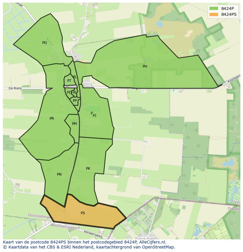 Afbeelding van het postcodegebied 8424 PS op de kaart.