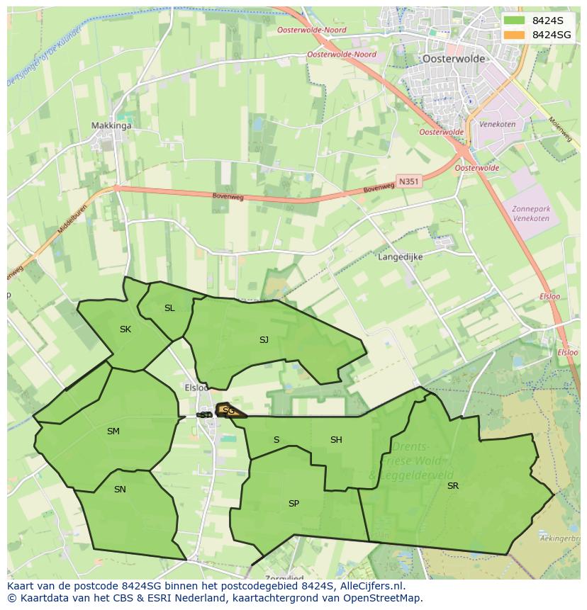 Afbeelding van het postcodegebied 8424 SG op de kaart.