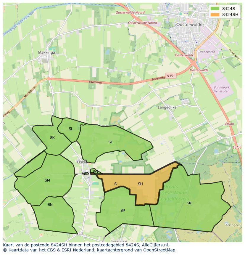 Afbeelding van het postcodegebied 8424 SH op de kaart.