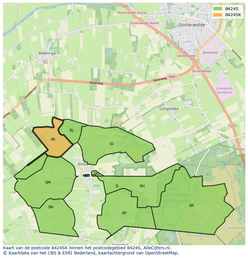 Afbeelding van het postcodegebied 8424 SK op de kaart.