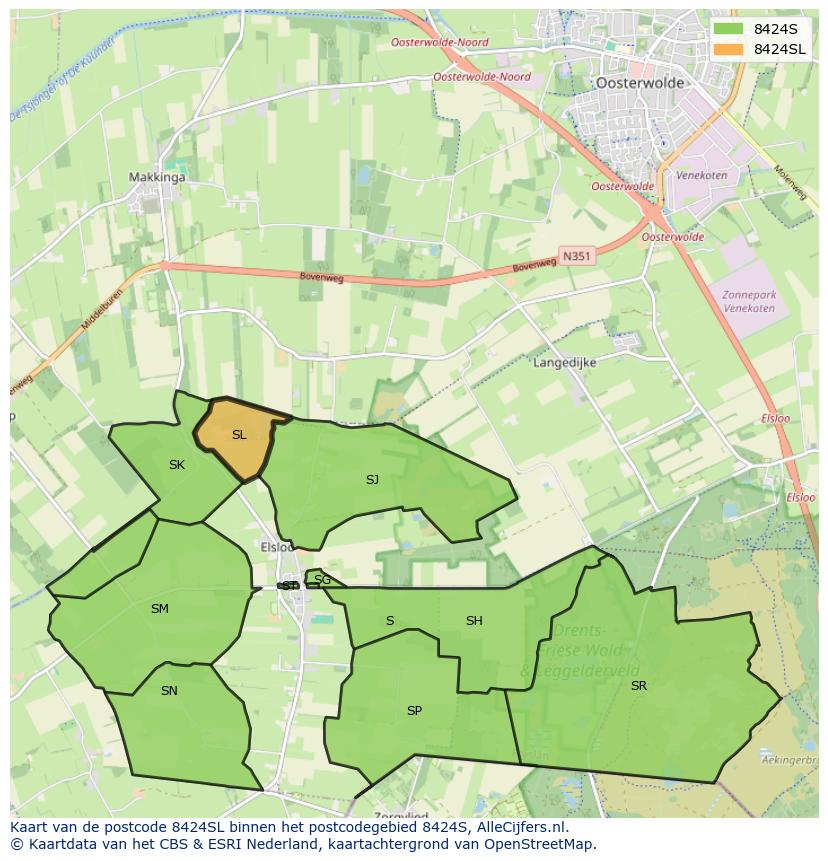 Afbeelding van het postcodegebied 8424 SL op de kaart.