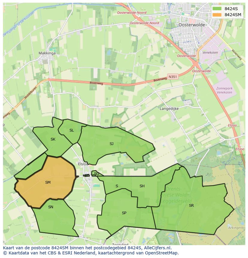 Afbeelding van het postcodegebied 8424 SM op de kaart.