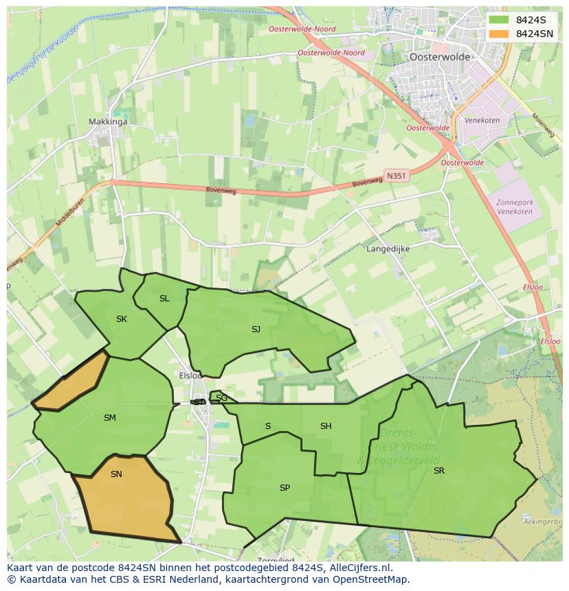 Afbeelding van het postcodegebied 8424 SN op de kaart.