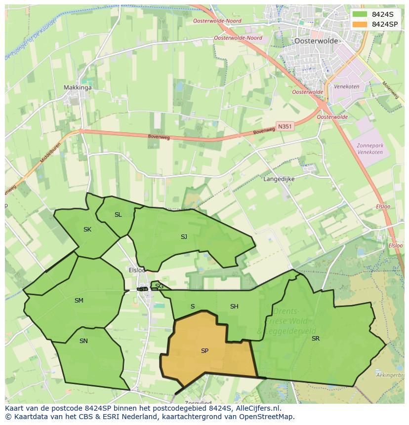 Afbeelding van het postcodegebied 8424 SP op de kaart.