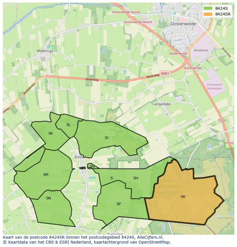 Afbeelding van het postcodegebied 8424 SR op de kaart.