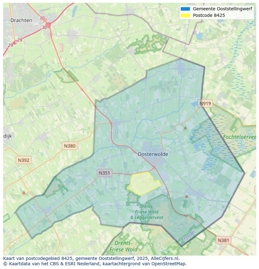 Afbeelding van het postcodegebied 8425 op de kaart.