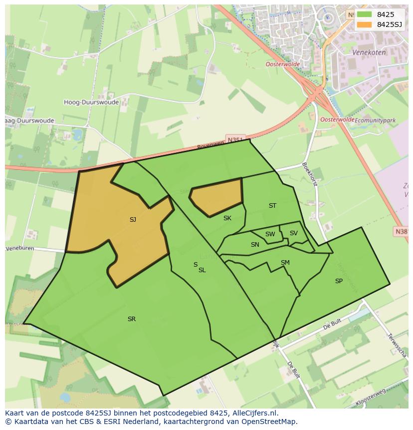 Afbeelding van het postcodegebied 8425 SJ op de kaart.