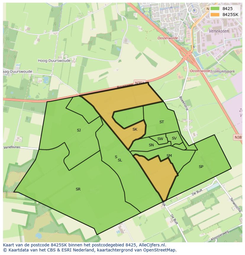 Afbeelding van het postcodegebied 8425 SK op de kaart.