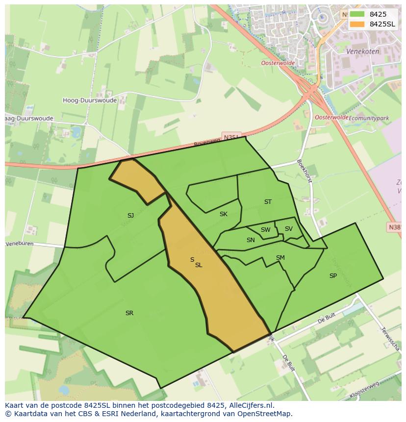 Afbeelding van het postcodegebied 8425 SL op de kaart.