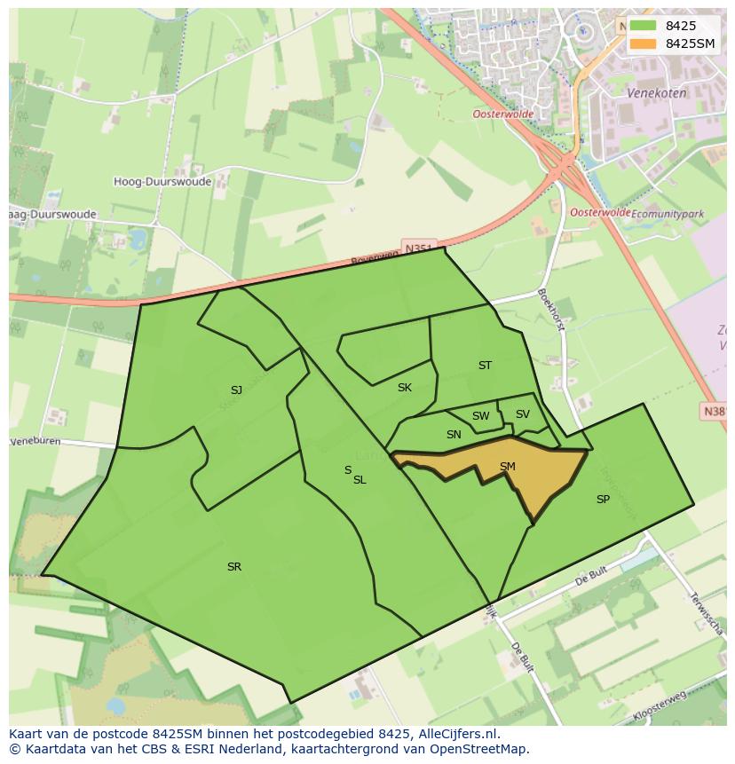Afbeelding van het postcodegebied 8425 SM op de kaart.