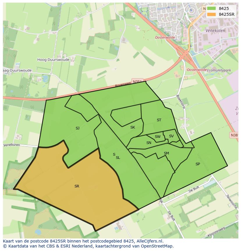 Afbeelding van het postcodegebied 8425 SR op de kaart.