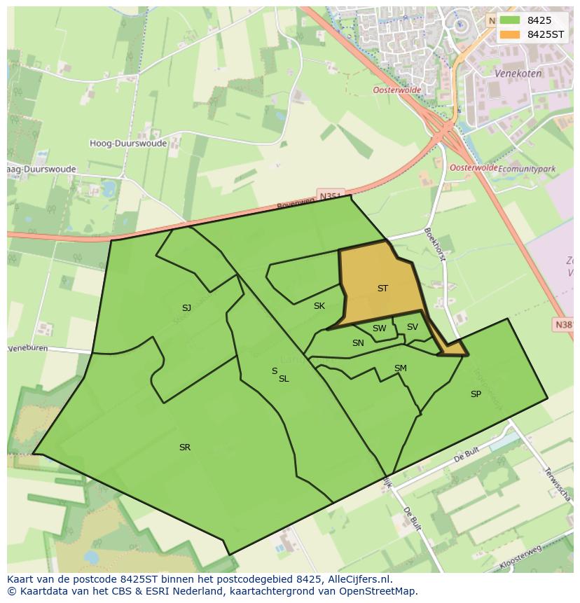 Afbeelding van het postcodegebied 8425 ST op de kaart.
