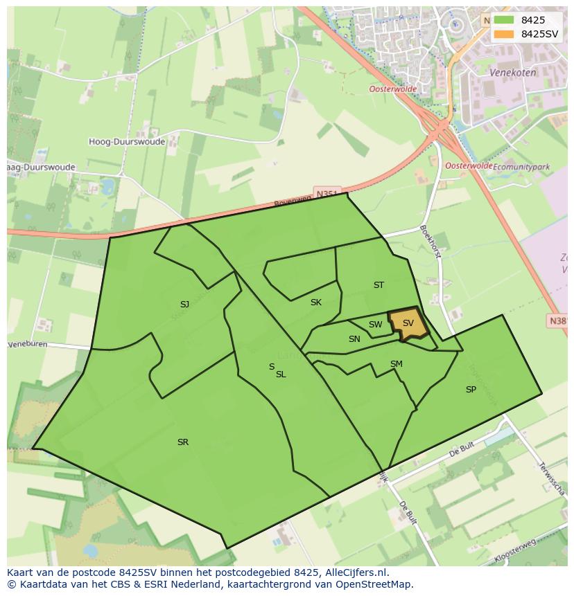Afbeelding van het postcodegebied 8425 SV op de kaart.
