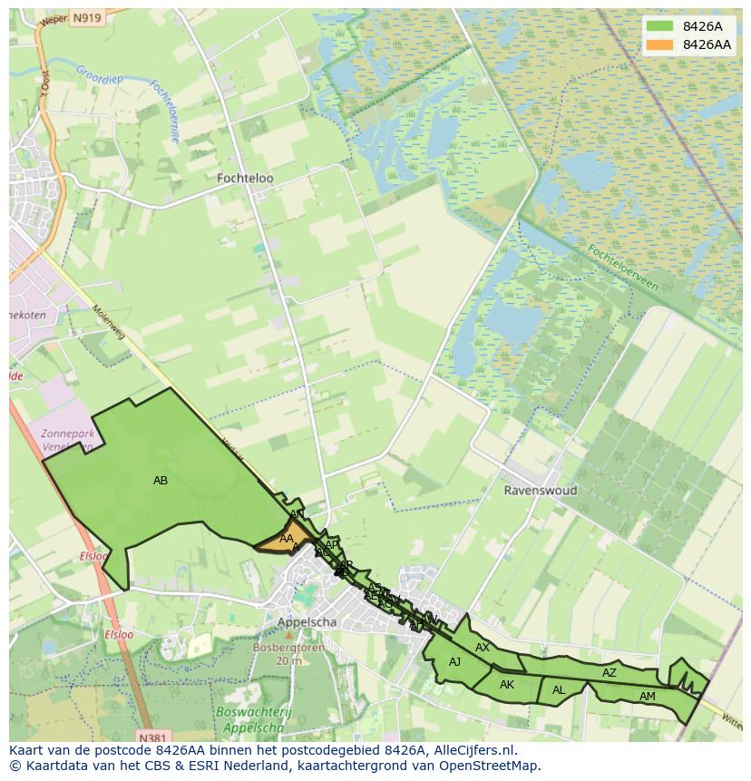 Afbeelding van het postcodegebied 8426 AA op de kaart.