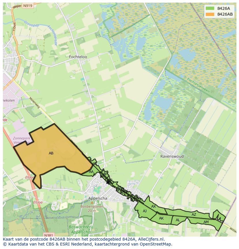 Afbeelding van het postcodegebied 8426 AB op de kaart.