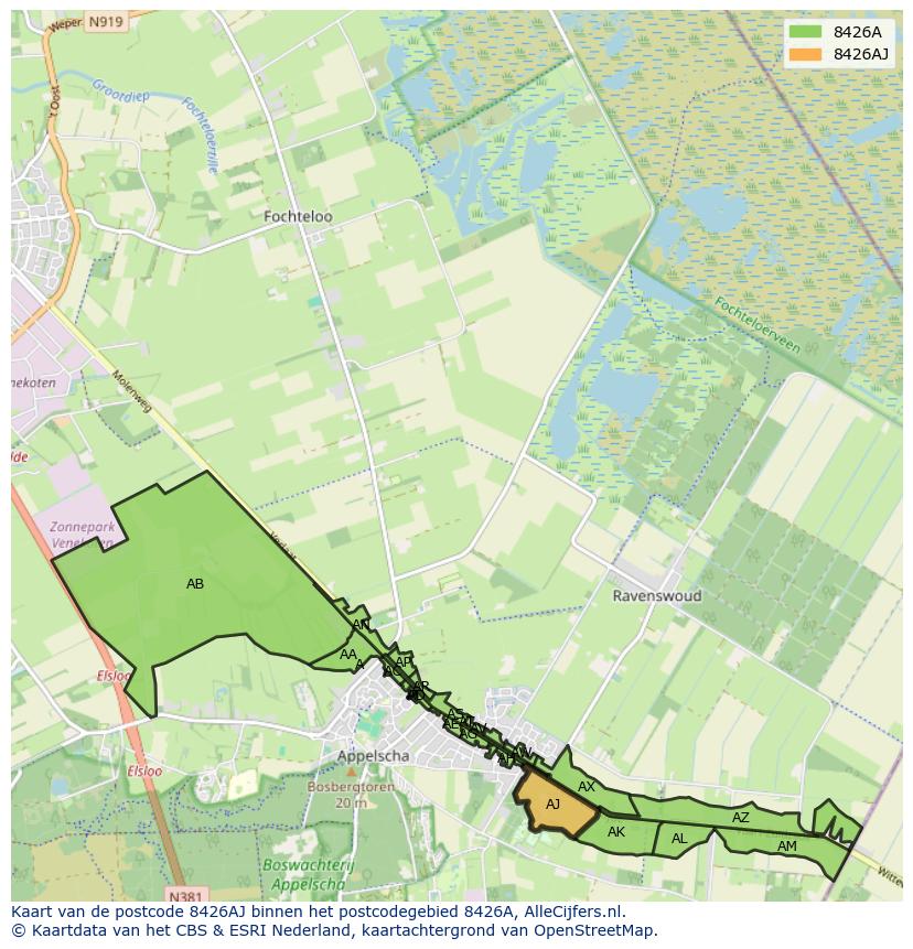 Afbeelding van het postcodegebied 8426 AJ op de kaart.