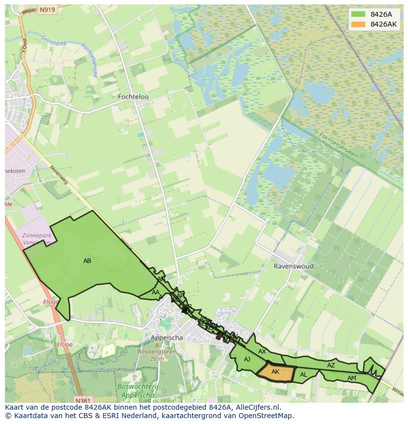 Afbeelding van het postcodegebied 8426 AK op de kaart.