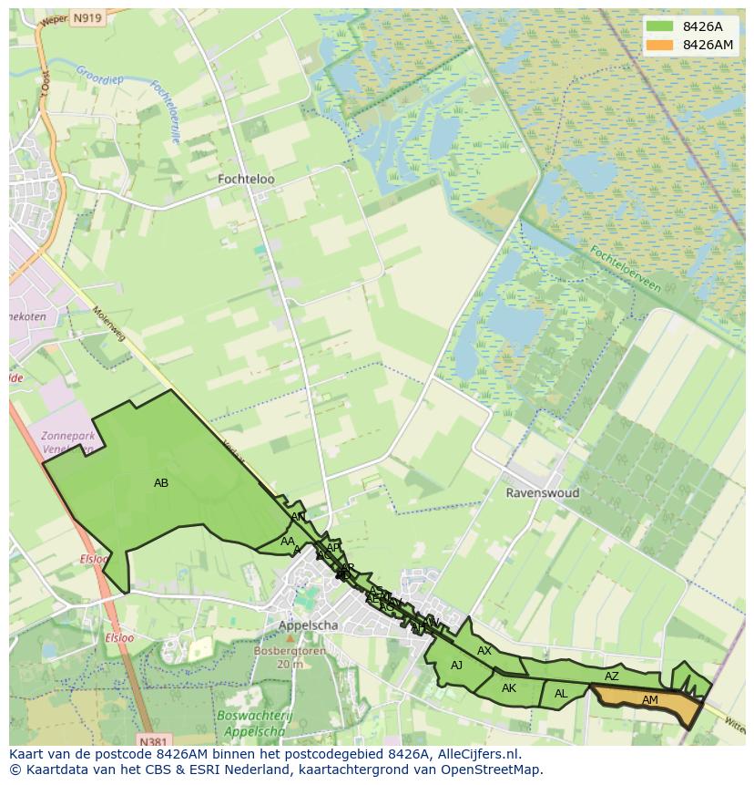 Afbeelding van het postcodegebied 8426 AM op de kaart.