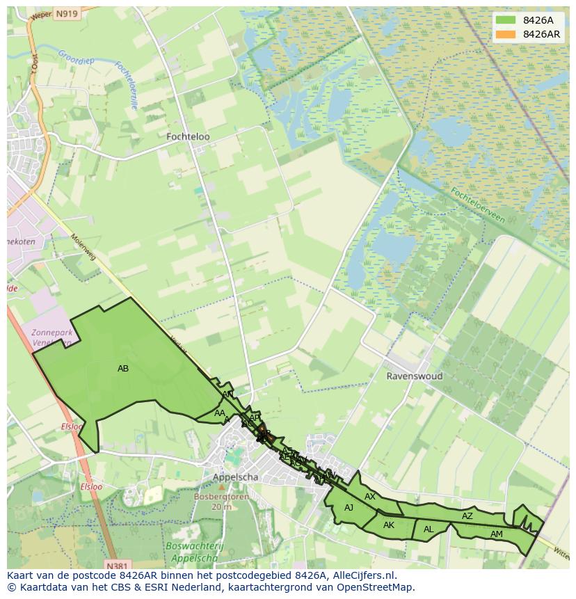 Afbeelding van het postcodegebied 8426 AR op de kaart.