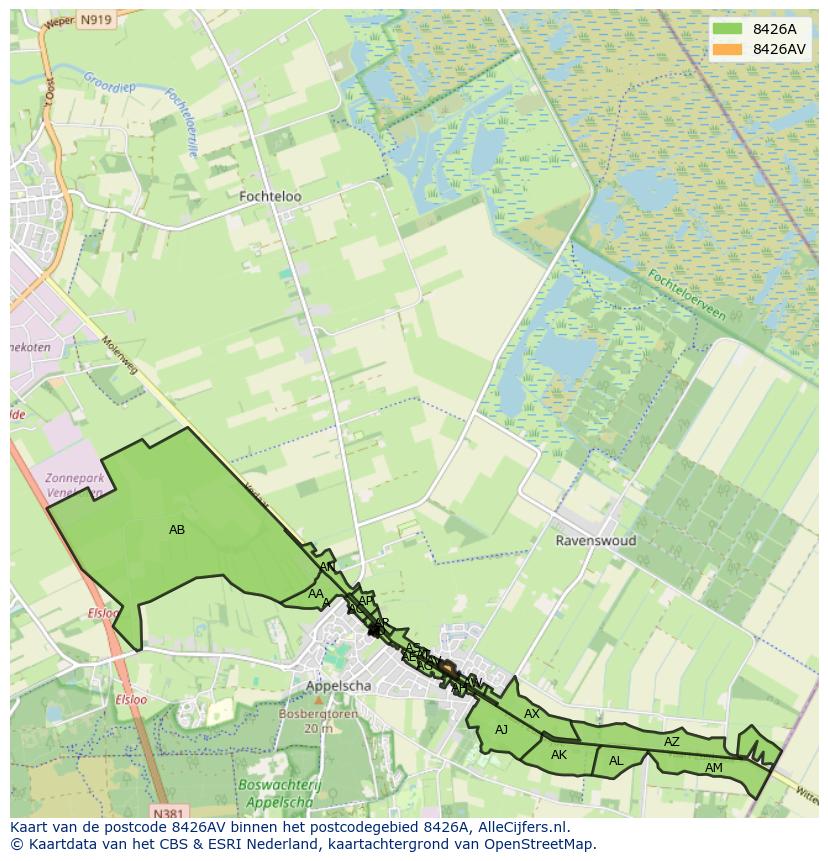 Afbeelding van het postcodegebied 8426 AV op de kaart.