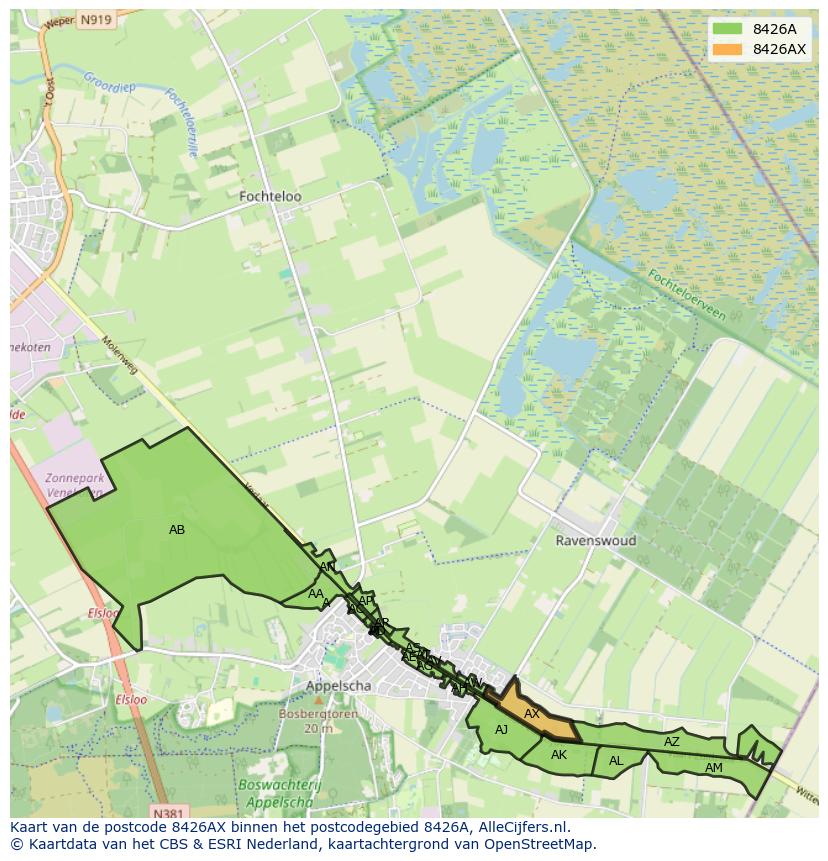 Afbeelding van het postcodegebied 8426 AX op de kaart.