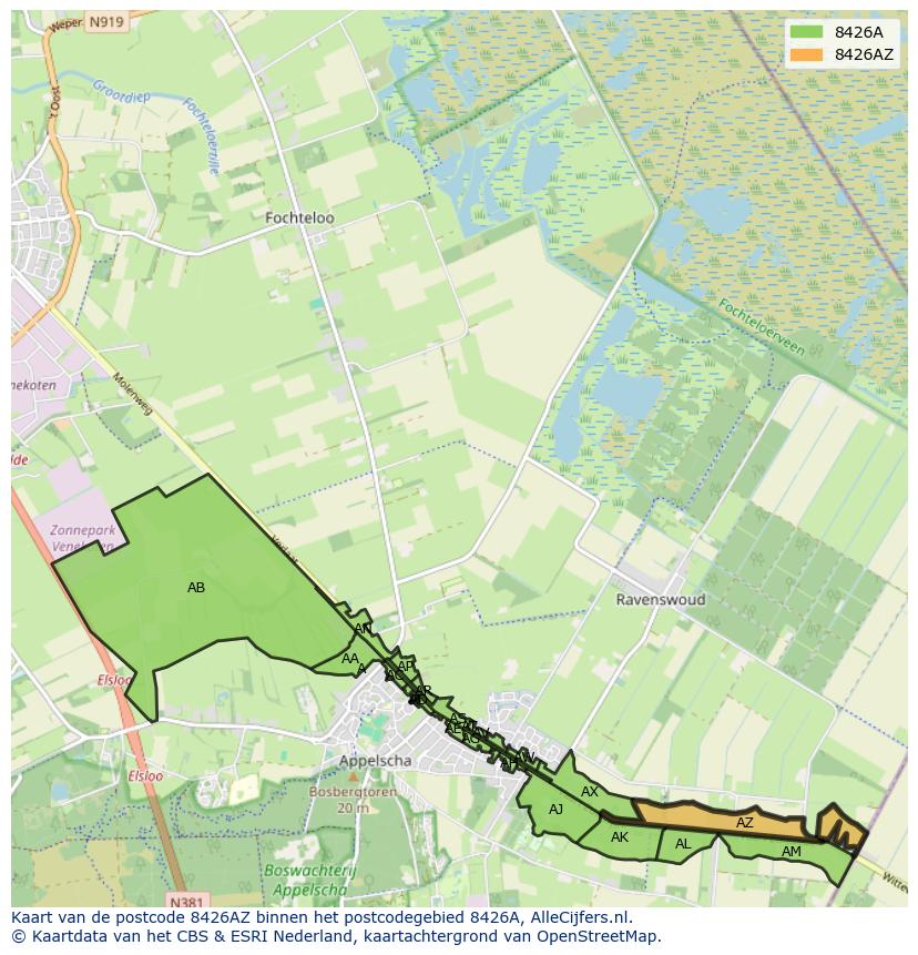 Afbeelding van het postcodegebied 8426 AZ op de kaart.