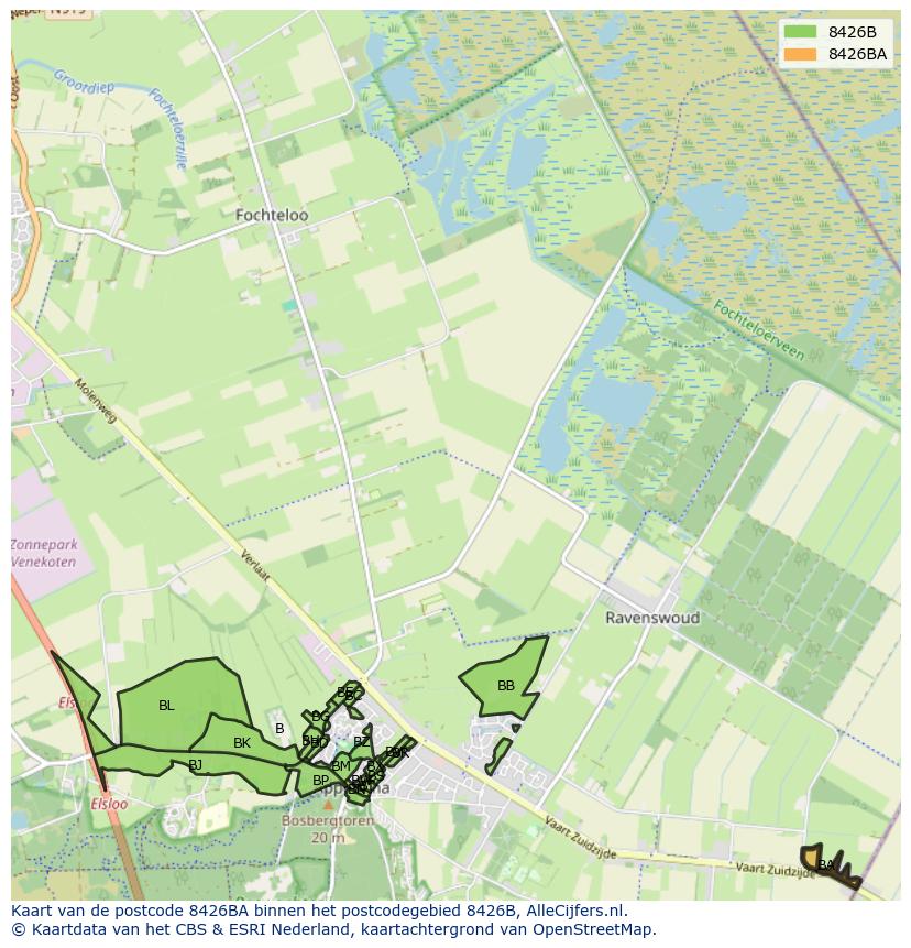 Afbeelding van het postcodegebied 8426 BA op de kaart.
