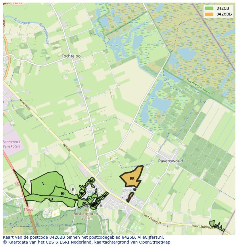 Afbeelding van het postcodegebied 8426 BB op de kaart.