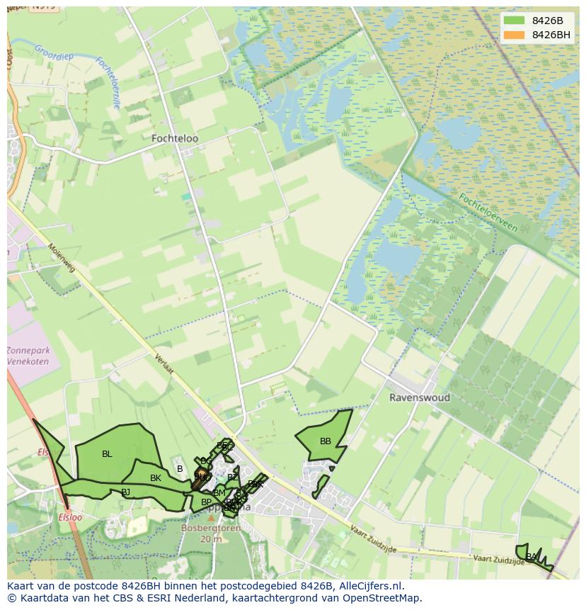 Afbeelding van het postcodegebied 8426 BH op de kaart.