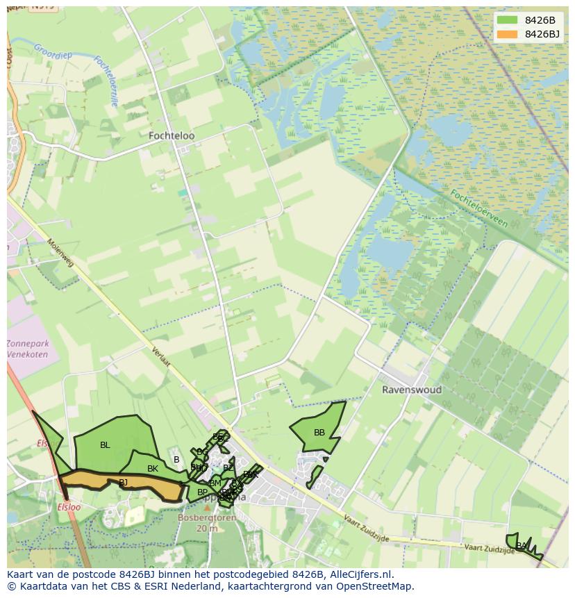 Afbeelding van het postcodegebied 8426 BJ op de kaart.