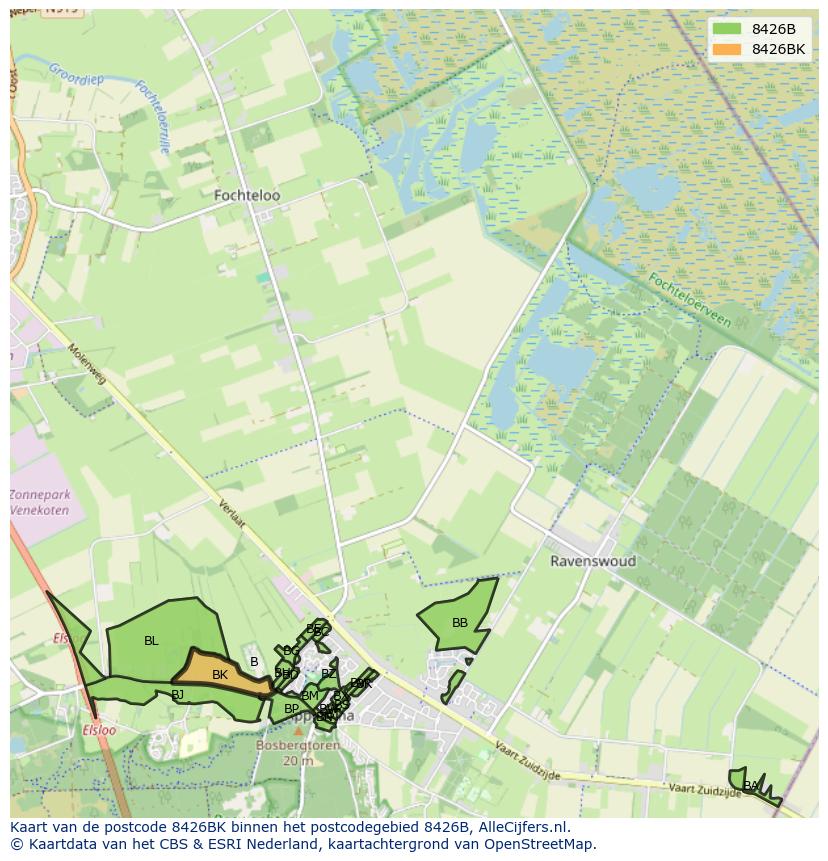 Afbeelding van het postcodegebied 8426 BK op de kaart.
