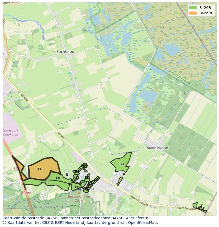 Afbeelding van het postcodegebied 8426 BL op de kaart.