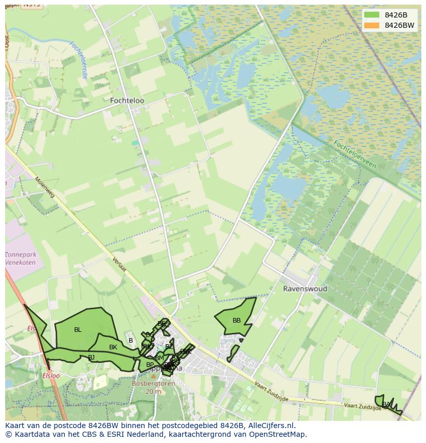 Afbeelding van het postcodegebied 8426 BW op de kaart.