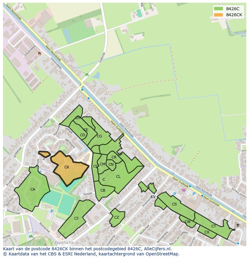 Afbeelding van het postcodegebied 8426 CK op de kaart.